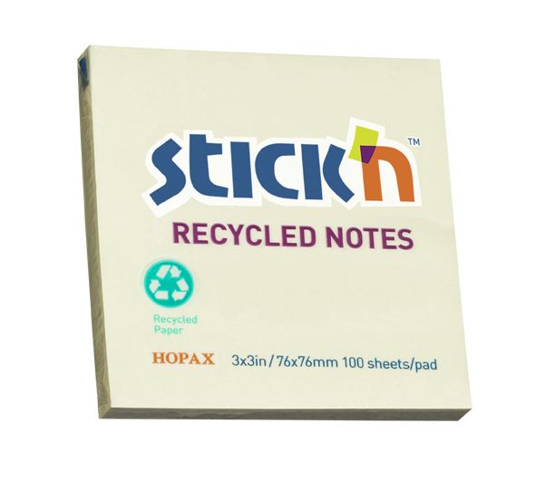 Recycled Notes 76x76mm Pastel YL PK12