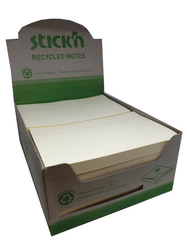 Stickn Repositionable Notes 76x127mm Recycled 100 Sheets Yellow (Pack 12)