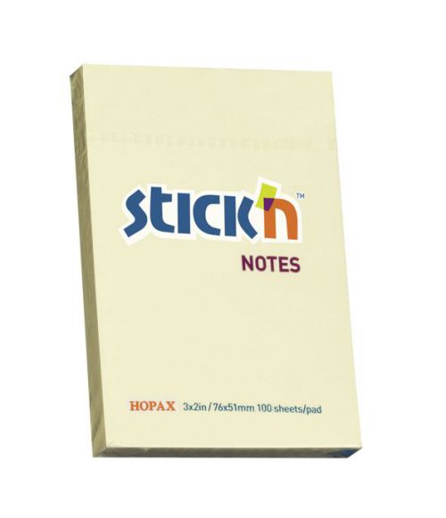 ValueX Stickn Sticky Notes 76x51mm Pastel Yellow (Pack 12)