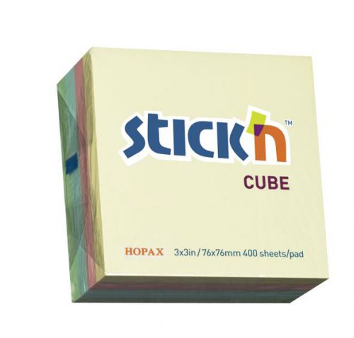Shapes ValueX Stickn Notes Cube 76x76mm 400 Sheets Pastel Colours 21013