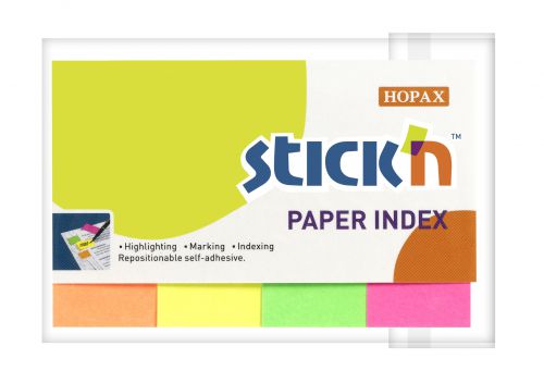 ValueX+Paper+Index+Flags+Repositionable+20x50mm+4x50+Tabs+Neon+Assorted+Colours+%28Pack+200%29+21205