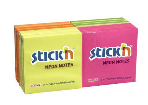 Coloured ValueX Stickn Notes 76x76mm 100 Sheets Neon Colours (Pack 12) 21332
