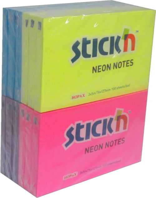 Coloured ValueX Stickn Notes 76x127mm 100 Sheets Neon Colours (Pack 12) 21334