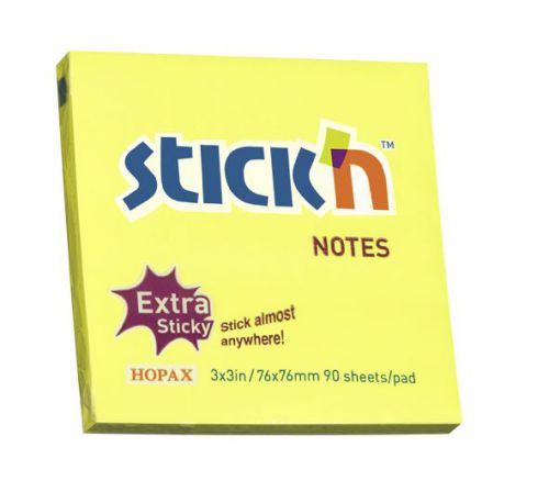 ValueX Stickn Extra Sticky Notes 76x76mm Neon Yellow (Pack 12)