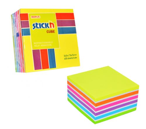 Stickn Repositionable Notes Neon Cube 76x76mm 400 Sheets