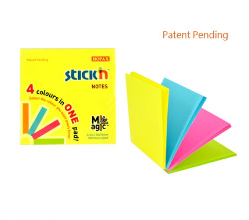 Stickn Magic Pad 76x76mm 4 Neon Colours 100 Sheets Per Pad (Pack 12)
