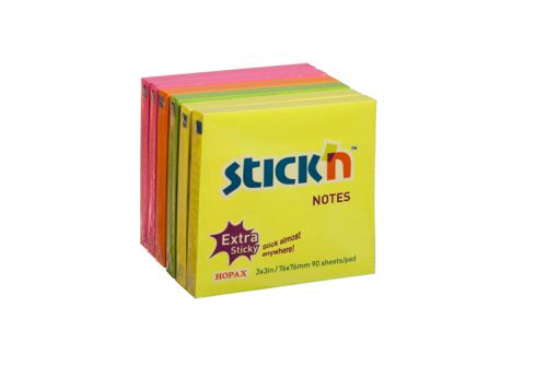 ValueX Extra Sticky Notes 76x76mm 90 Sheets Neon Colours (Pack 6) EH7648