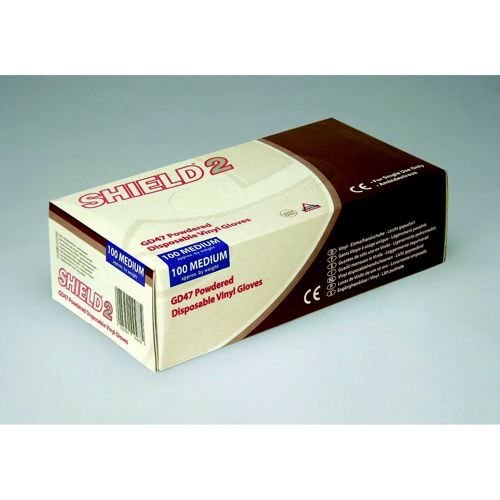 Shield+Powdered+Vinyl+Gloves+Clear+Medium+Pack+100