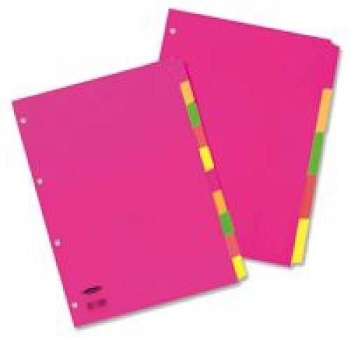 Concord+Fluorescent+Subject+Dividers+180gsm+Punched+4+Holes+10-Part+A4+Assorted+Ref+89199