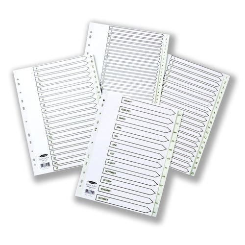 Concord+Index+1-5+Polypropylene+Multipunched+Reinforced+Multicolour-Tabs+120+Micron+A4+White+Ref+64001