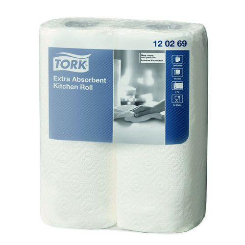 Tork+Kitchen+Towels+Extra+Absorbent+Recycled+2-ply+64+Sheets+per+Roll+White+Ref+120269+%5BPack+2%5D