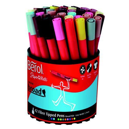 Pack of 42 Berol Colour Broad Fibre Tipped Pen Assorted Colours 