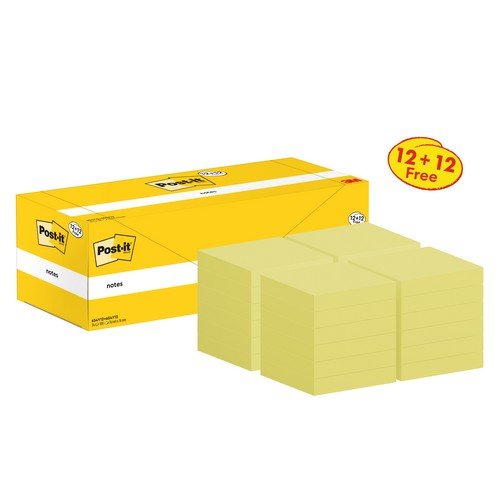 Post-it Notes 76x76mm 100 Sheets Canary Yellow 12 + 12 FREE (Pack of 24) 654Y12+654Y12 Post-it Notes 76x76mm 100 Sheets Canary Yellow 12 + 12 FREE (Pack of 24) 654Y12+654Y12