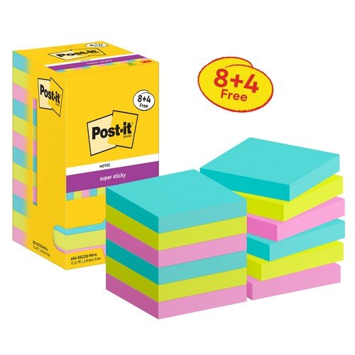 Post-it Super Sticky Notes 76x76mm 90 Sheets Cosmic 8 + 4 FREE (Pack of 12) 654-SSCOS-P8+4 Post-it Super Sticky Notes 76x76mm 90 Sheets Cosmic 8 + 4 FREE (Pack of 12) 654-SSCOS-P8+4