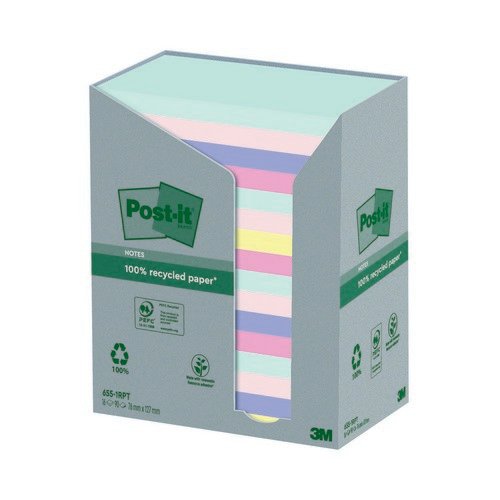 Postit Notes Recycled Pastel Rainbow Tower Pk16 76x127 Postit Notes Recycled Pastel Rainbow Tower Pk16 76x127