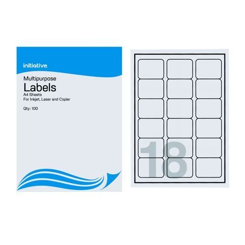 Initiative Multipurpose Labels 63.5 x 46.6mm 18 per Sheet Pack 100 Initiative Multipurpose Labels 63.5 x 46.6mm 18 per Sheet Pack 100
