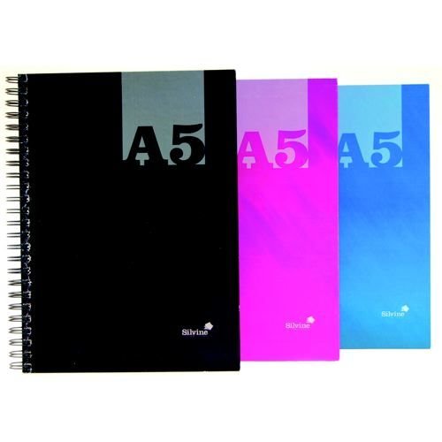 Silvine+Twin+Wire+Notebook+A5+Assorted+Colours+Black+Blue+Pink+140+pages