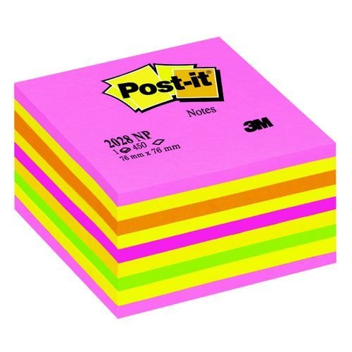 3M+Post-It+Notes+76x76mm+Cube+Neon+Pink
