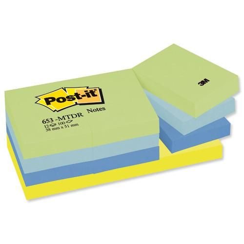 Post-it+Colour+Notes+Pad+of+100+Sheets+38x51mm+Dreamy+Palette+Rainbow+Colours+Pack+12