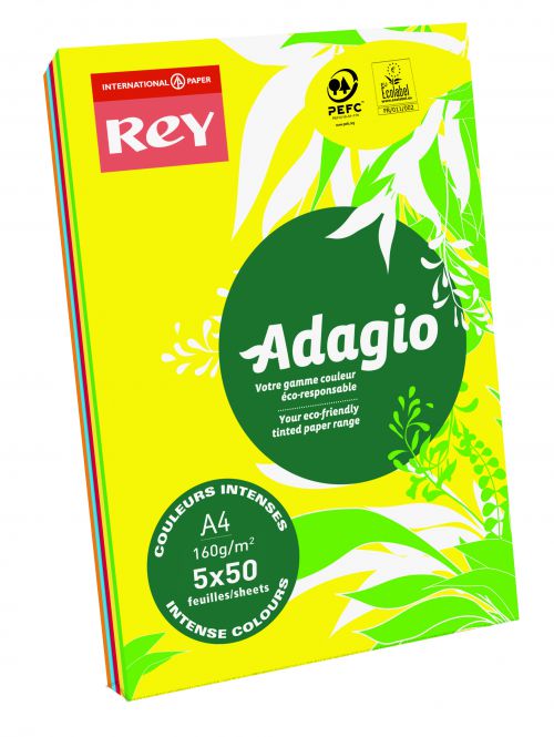 Adagio Bright Assorted A4 Coloured Card 160gsm (Pack of 250) 201.2000