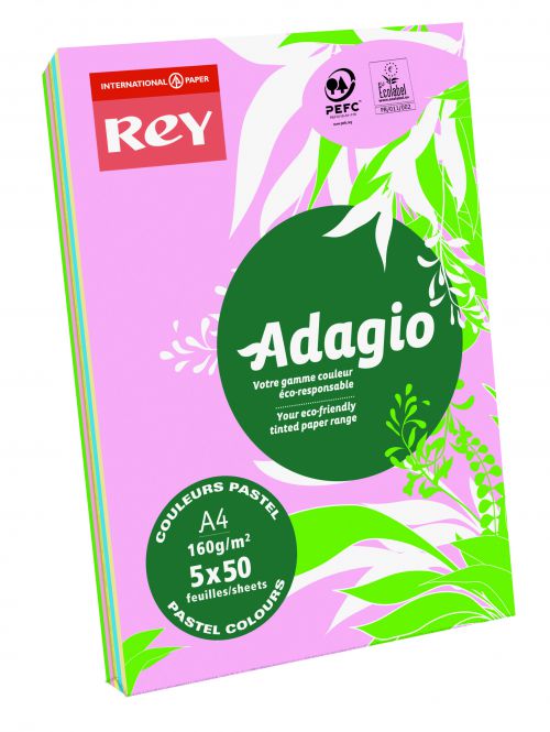 Adagio Pastel Assorted A4 Coloured Card 160gsm (Pack of 250) AMP2116