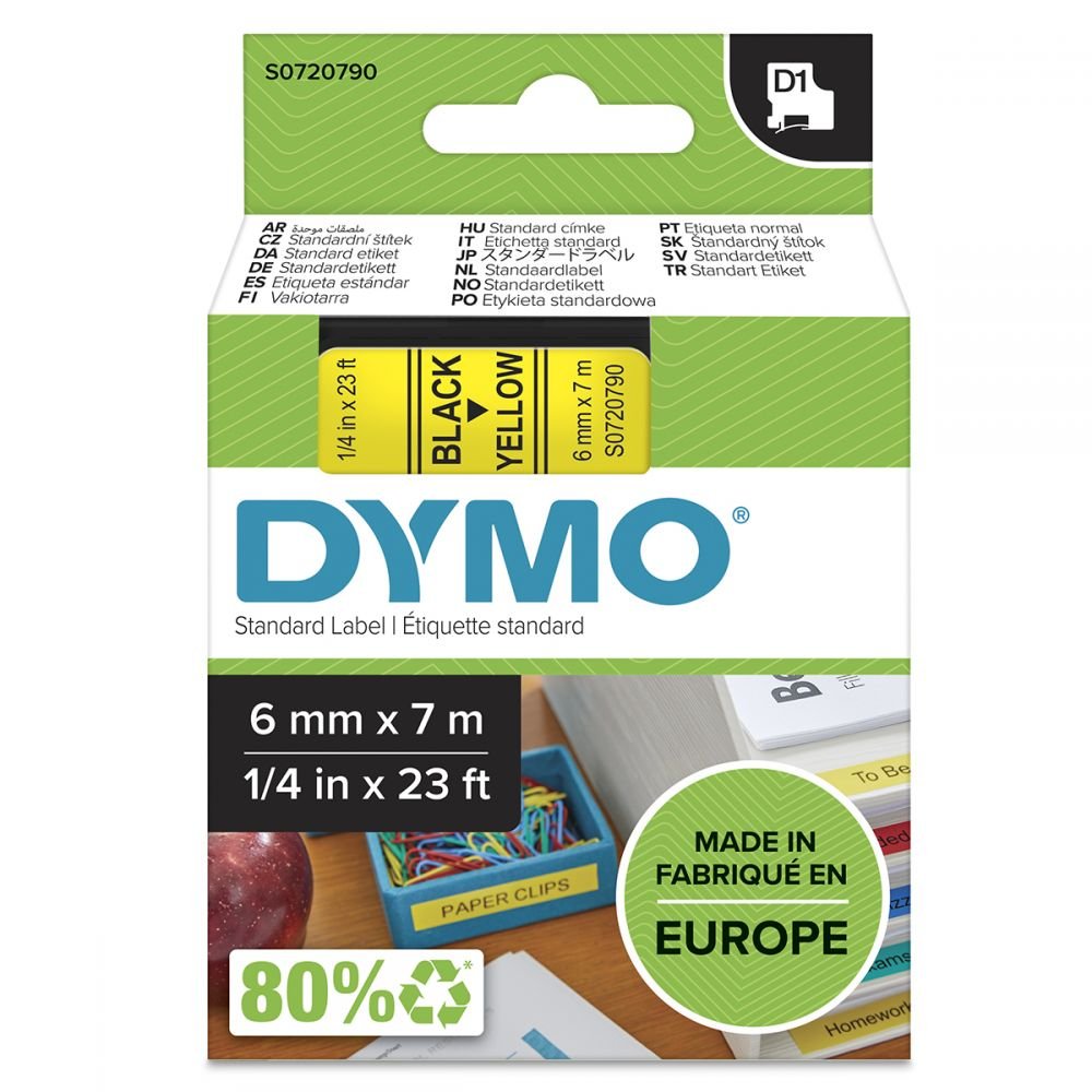 DYMO 43618 D1 6MM X7M BLACK ON YELLOW TA