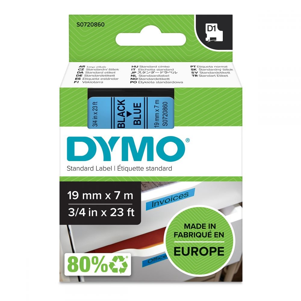 DYMO 45806 19MM X 7M BLACK ON BLUE TAPE