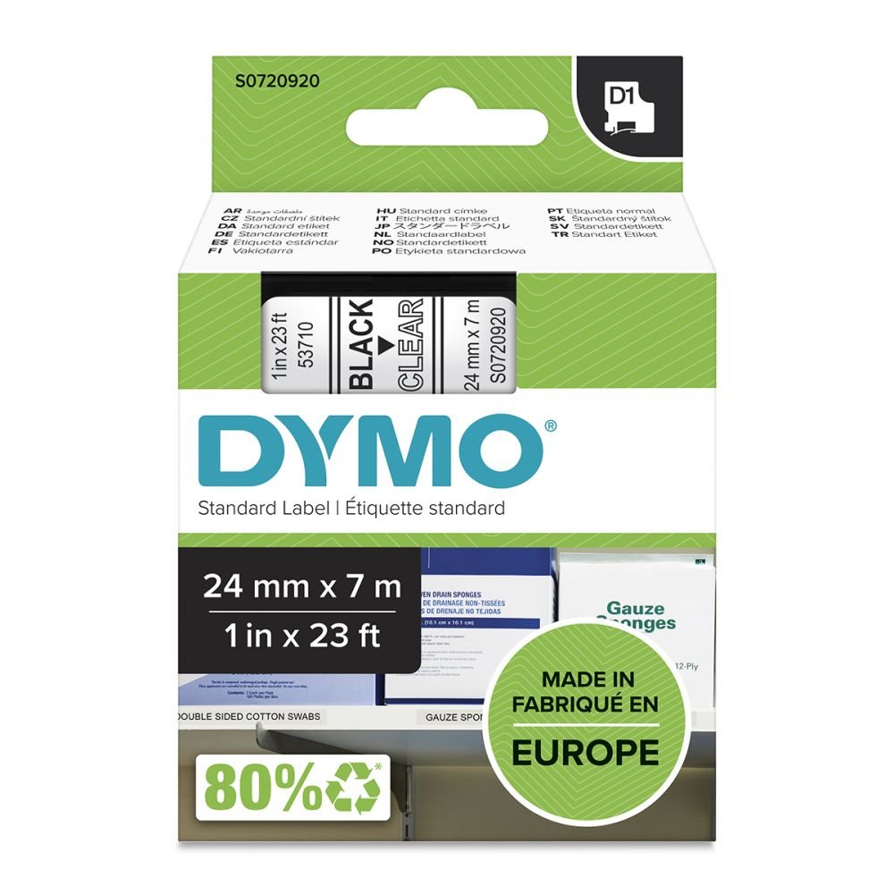 DYMO 53710 24MM X 7M BLACK ON CLEAR TAPE
