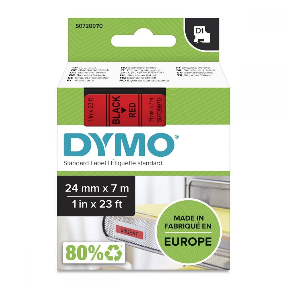 DYMO 53717 24MM X 7M BLACK ON RED TAPE