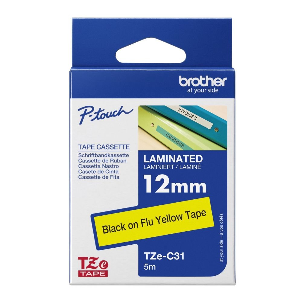 BROTHER TZEC31 BLACK ON YELLOW 8M X 12MM