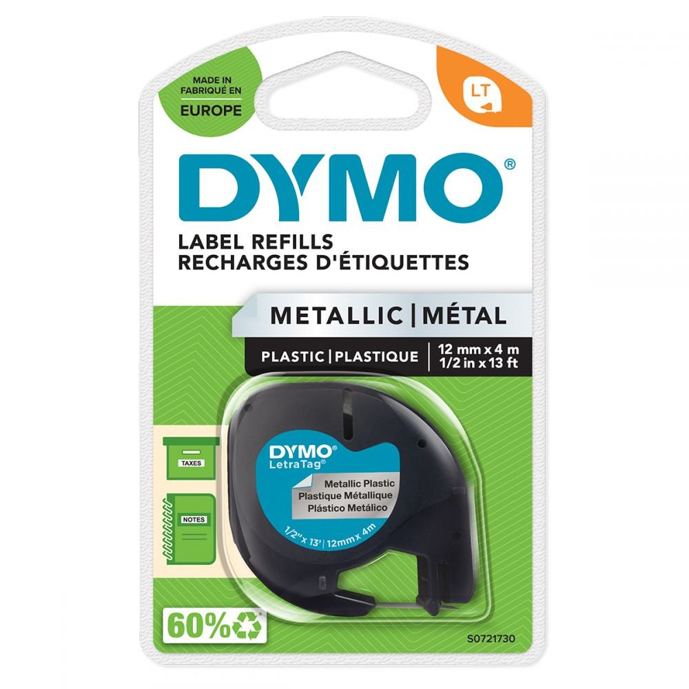 DYMO 91208 12MM X 4M BLACK ON METALLIC S
