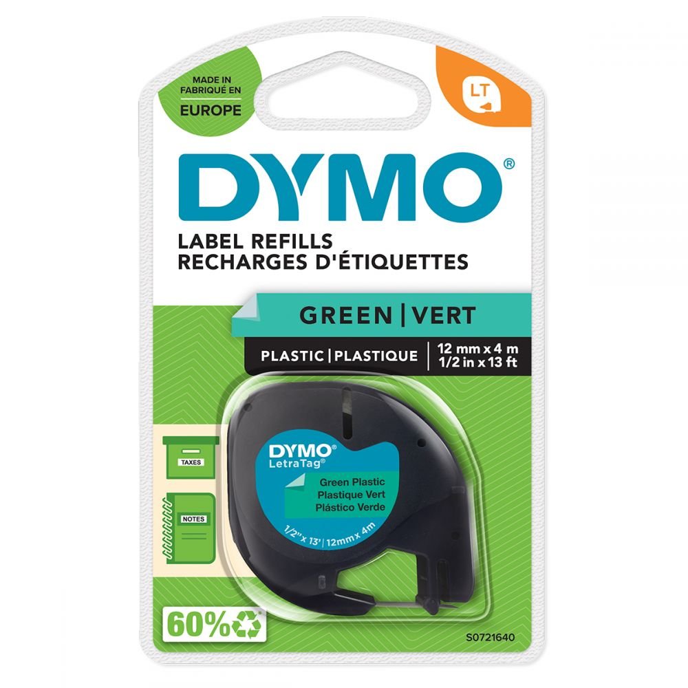 DYMO 91204 12MM X 4M BLACK ON GREEN PLAS