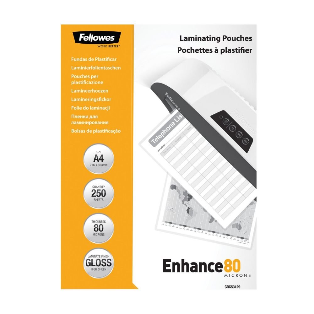 FELLOWES 5312903 A4 80MIC POUCH 250PK