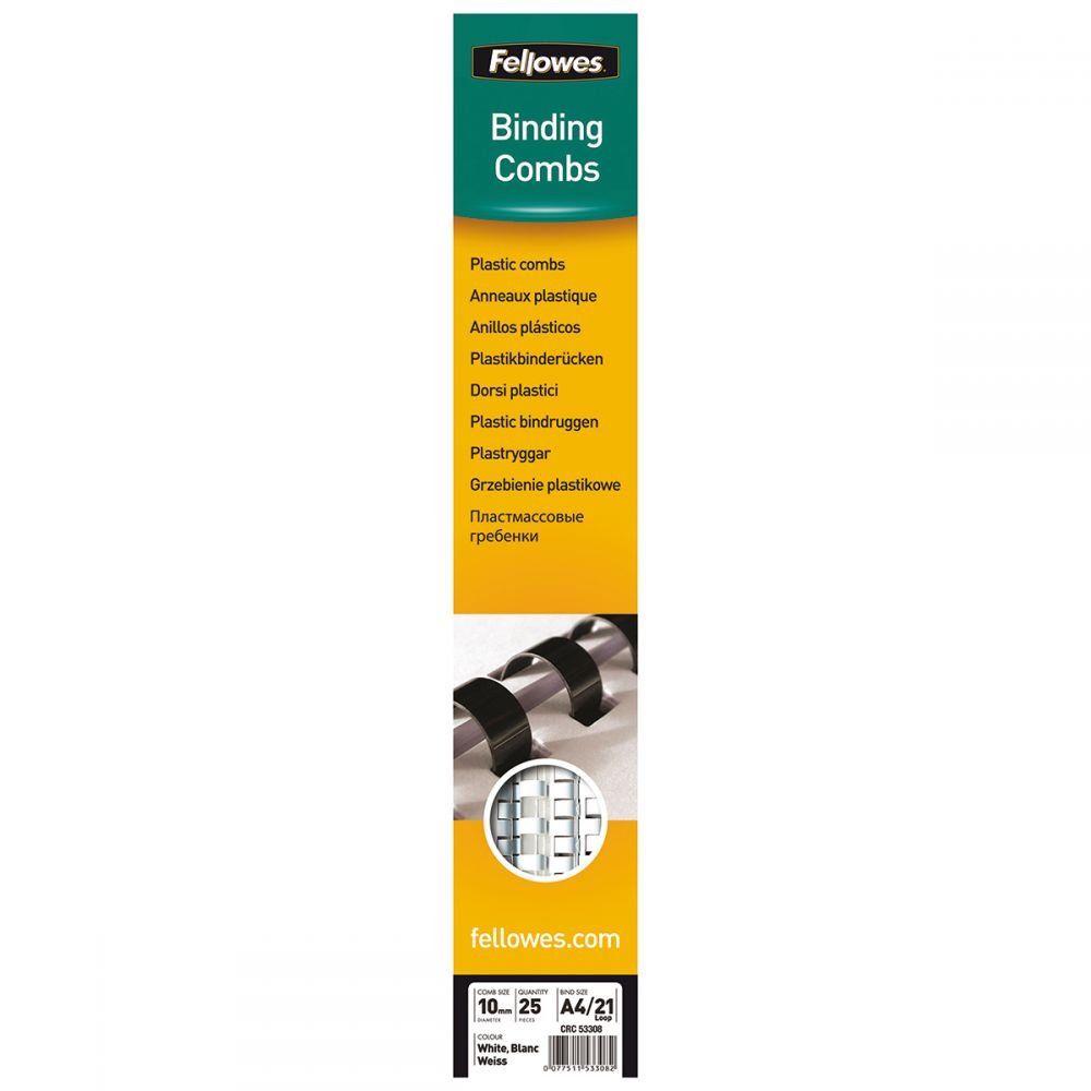 FELLOWES 5330803 10MM WHITE COMB 25PK