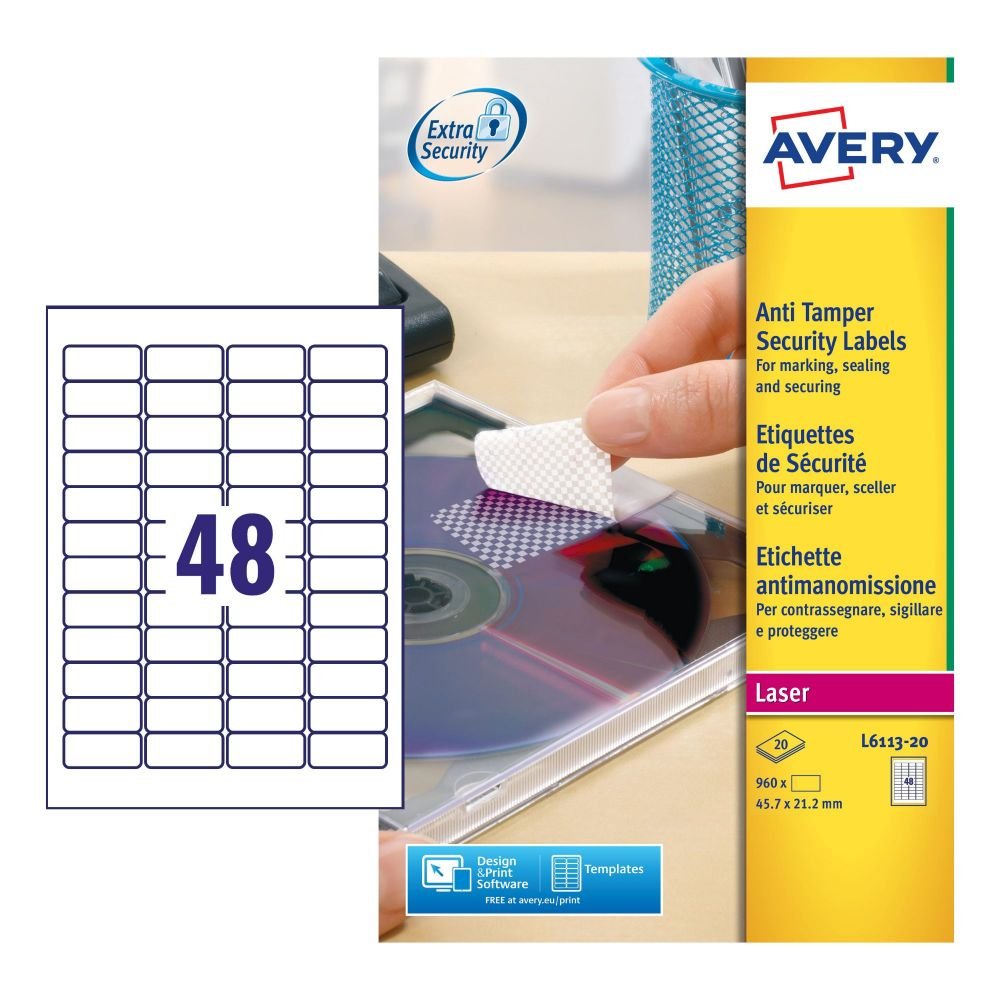 AVERY L6113-20 ANTI-TAMPER LABELS 20 SHE