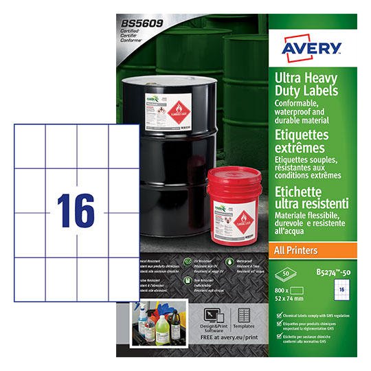 AVERY B5274-50 ULTRA RESISTANT LABELS 50
