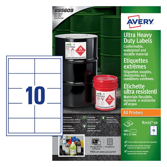 AVERY B7173-50 ULTRA RESISTANT LABELS 50