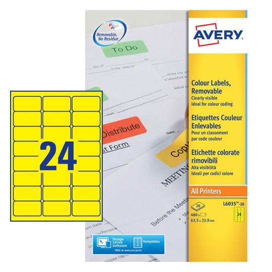 AVERY L6035-20 YELLOW REMOVABLE LABELS 2