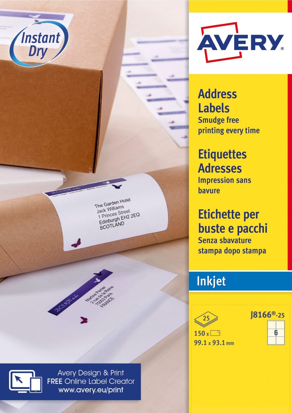 AVERY J8166-25 PARCEL LABELS 25 SHEETS -