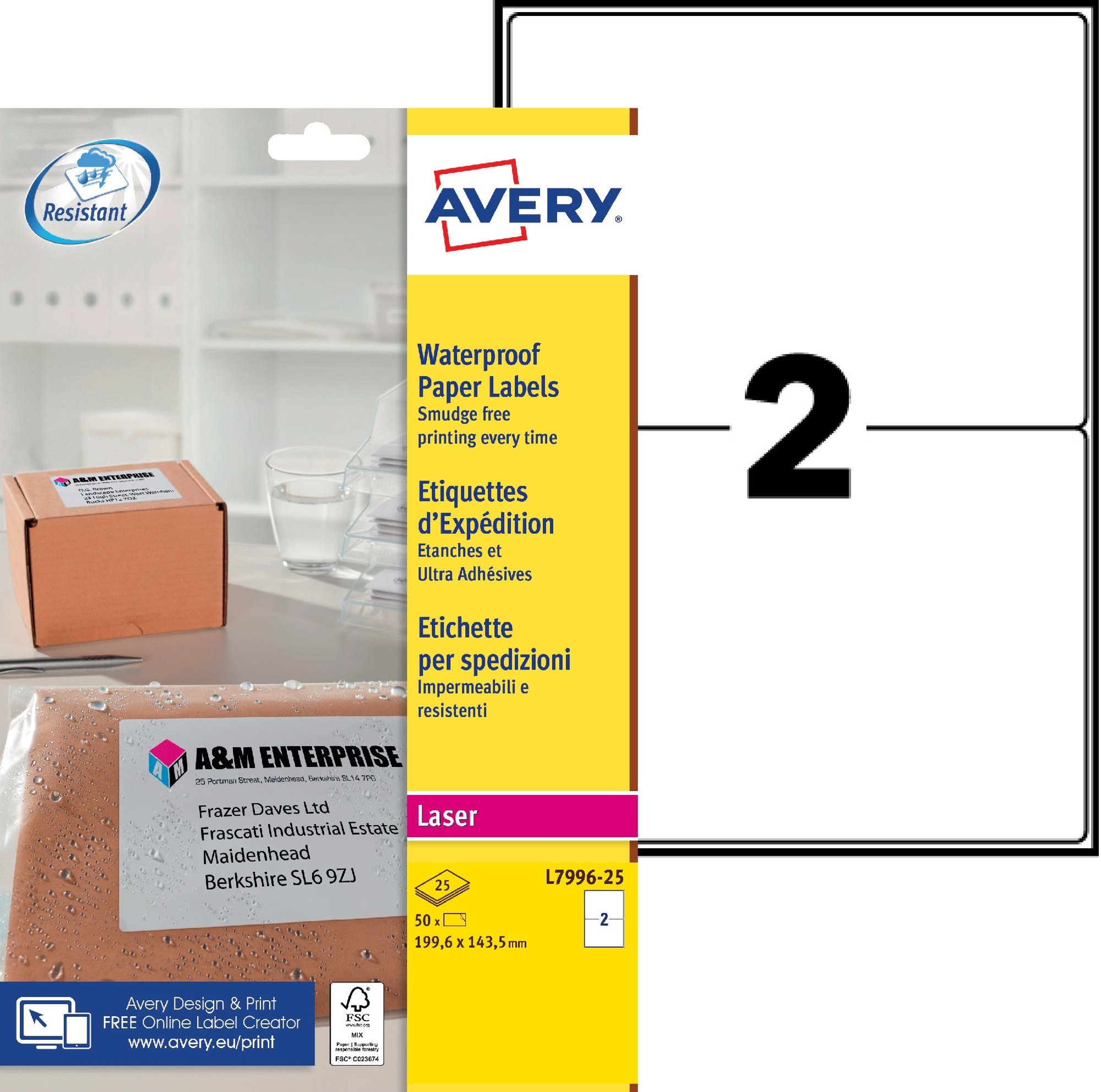 AVERY L7996-25 WATERPROOF LABELS 25 SHEE