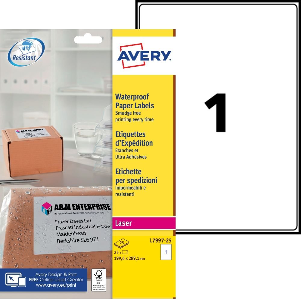 AVERY L7997-25 WATERPROOF LABELS 25 SHEE