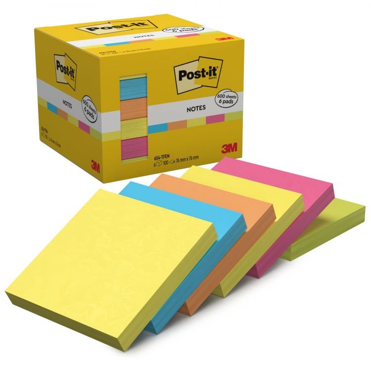 POST-IT PACK OF 6 654-TFEN NOTES 76X76 M