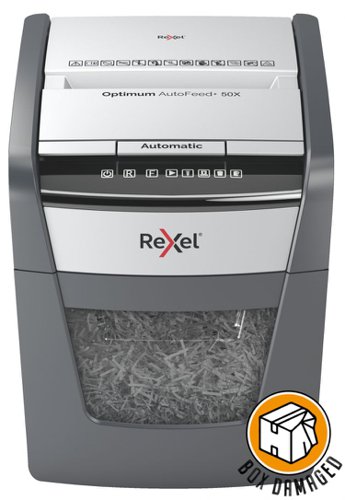 Rexel Optimum AutoFeed Plus 50X Cross Cut Shredder - BOX DAMAGED Rexel Optimum AutoFeed Plus 50X Cross Cut Shredder - BOX DAMAGED