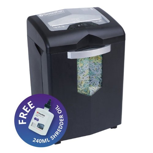Swordfish 2000XCD Plus Cross Cut Shredder with a Free 240ml Bottle of Oil Swordfish 2000XCD Plus Cross Cut Shredder with a Free 240ml Bottle of Oil