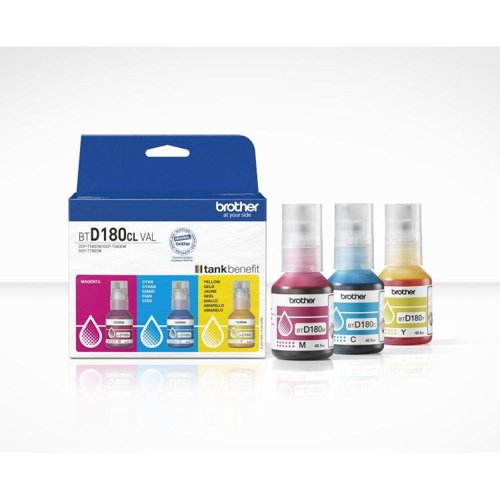 Brother BTD180CLVAL C-M-Y Ink Bottles 48.8ml Brother BTD180CLVAL C-M-Y Ink Bottles 48.8ml