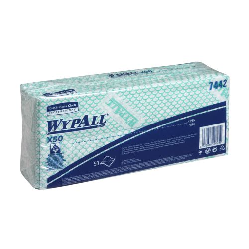 Wypall+X50+Cleaning+Cloths+Absorbent+Strong+Non-woven+Tear-resistant+Green+Ref+7442+%5BPack+50%5D