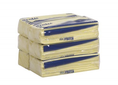 Wypall+X50+Cleaning+Cloths+Absorbent+Strong+Non-woven+Tear-resistant+Yellow+Ref+7443+%5BPack+50%5D