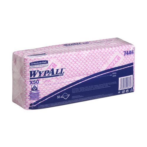 Wypall X50 Cleaning Cloths Absorbent Strong Non-woven Tear-resistant Red Ref 7444 [Pack 50]