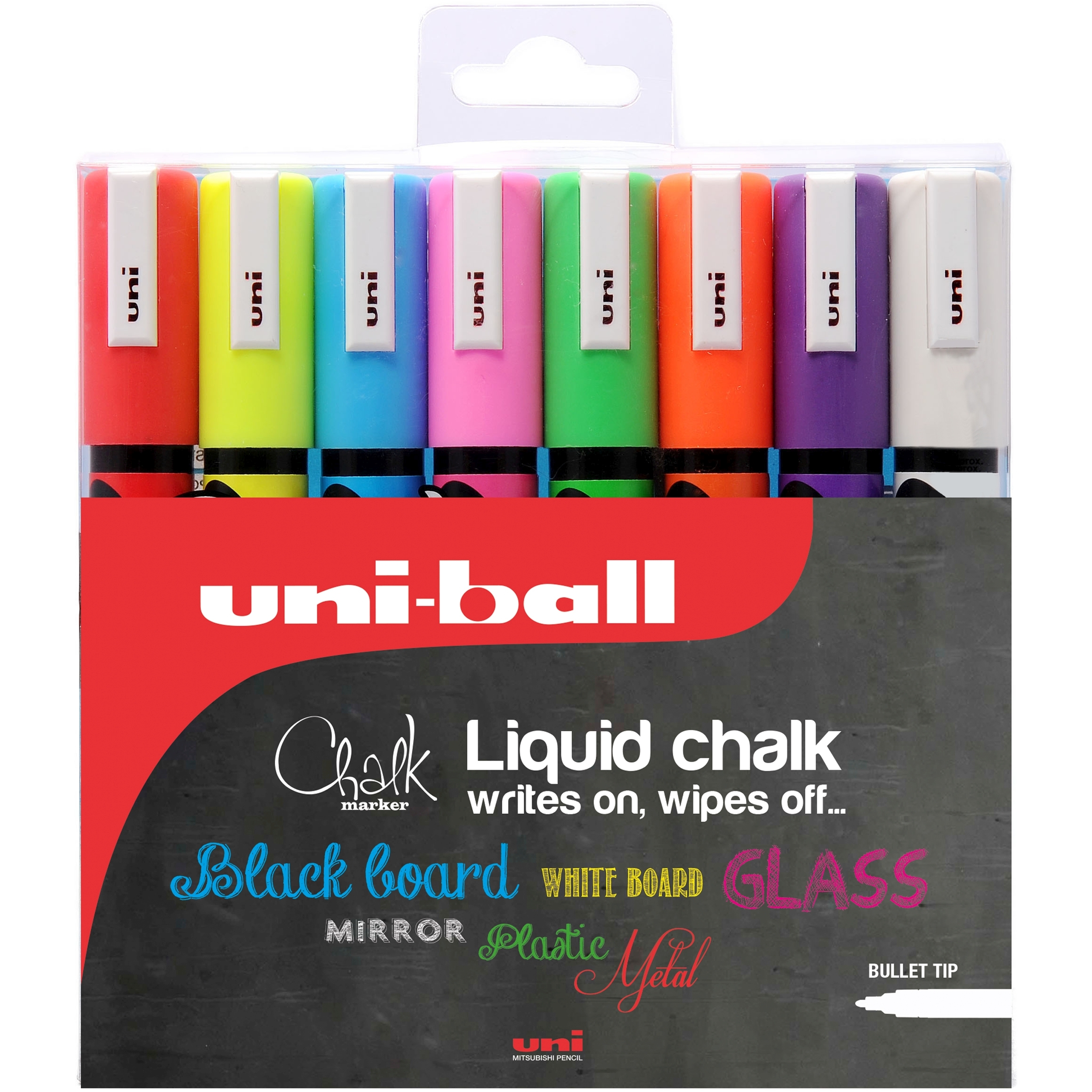 Uni Chalk  B/Tip Medium Asstd PK8