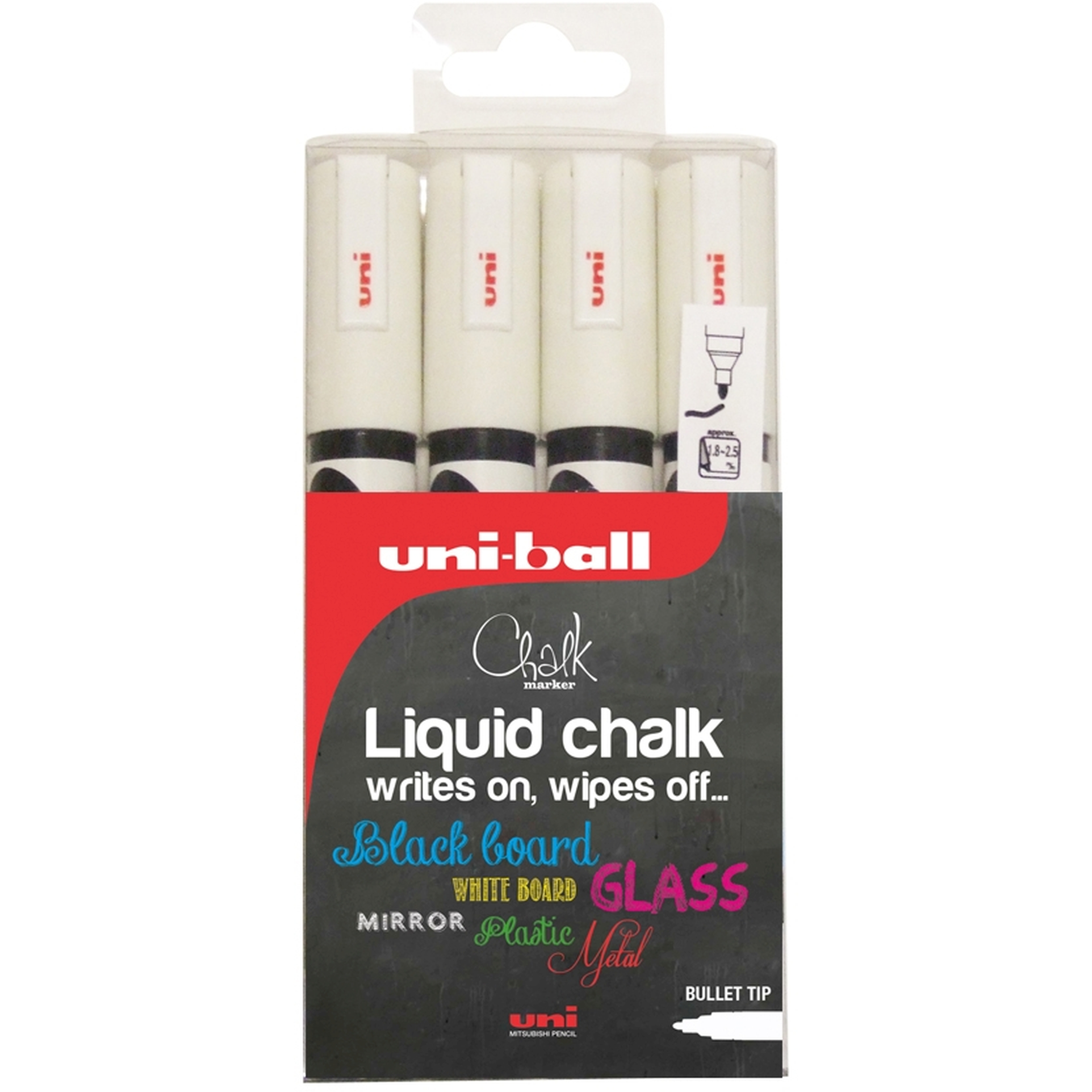 Uni-Ball Chalk Marker Bullet Tip Medium White (Pack 4)